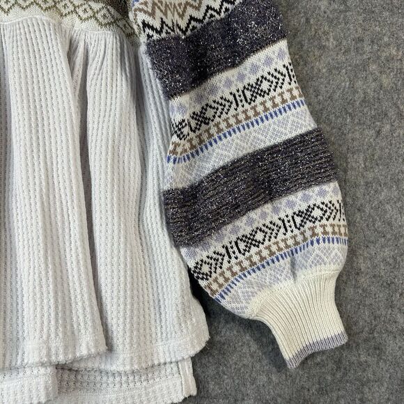 Free People Sweater Small Boho Cozy Cottage Metallic Fair Isle Knit Thermal - Picture 5 of 9